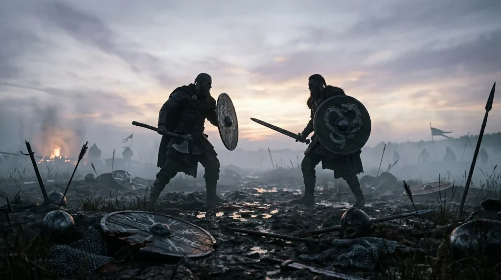 viking warrior axe versus sword medieval battlefield