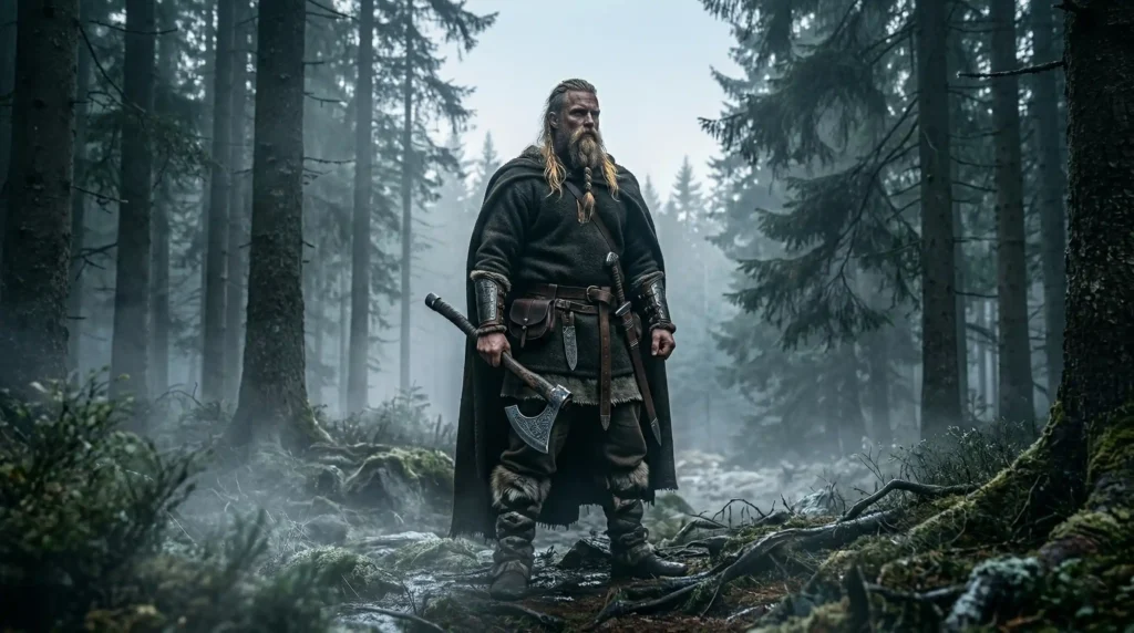 viking warrior bearded axe norse forest