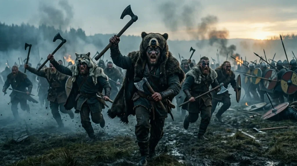 viking berserkers charging battlefield two handed axes